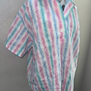 Vintage 1970s Deere Park blue and pink floral men’s shirt